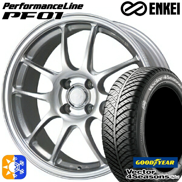 ライズ ロッキー 205/60R16 92H グッドイヤー ベクター フォーシーズンズ ENKEI エンケイ パフォーマンスライン PF01 16インチ 6.5J 4H100 スパークルシルバー オールシーズンタイヤホイールセット ｜エムオートギャラリー