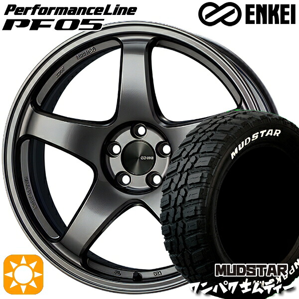 【取付対象】225/55R18 98T WL マッドスター ワンパク M/T ホワイトレター ENKEI エンケイ パフォーマンスライン PF05 ダークシルバー 18インチ 8.0J 5H114.3 サマータイヤホイールセット