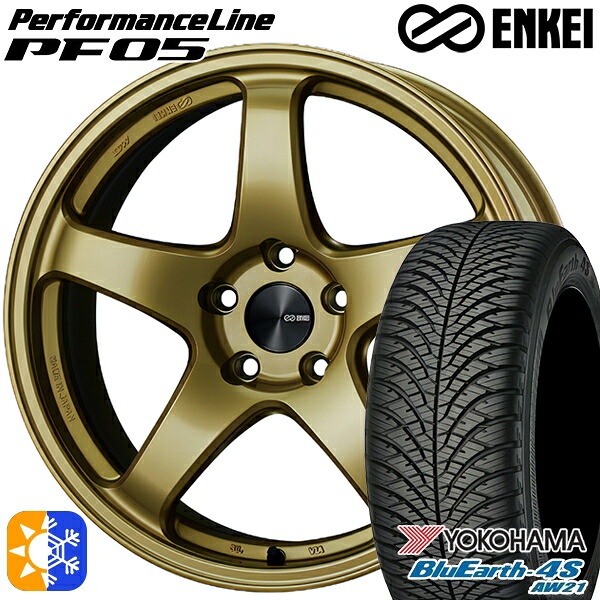 225/60R18 104V XL ヨコハマ ブルーアース 4S AW21 ENKEI エンケイ パフォーマンスライン PF05 ゴールド 18インチ 8.0J 5H114.3 オールシーズンタイヤホイールセット