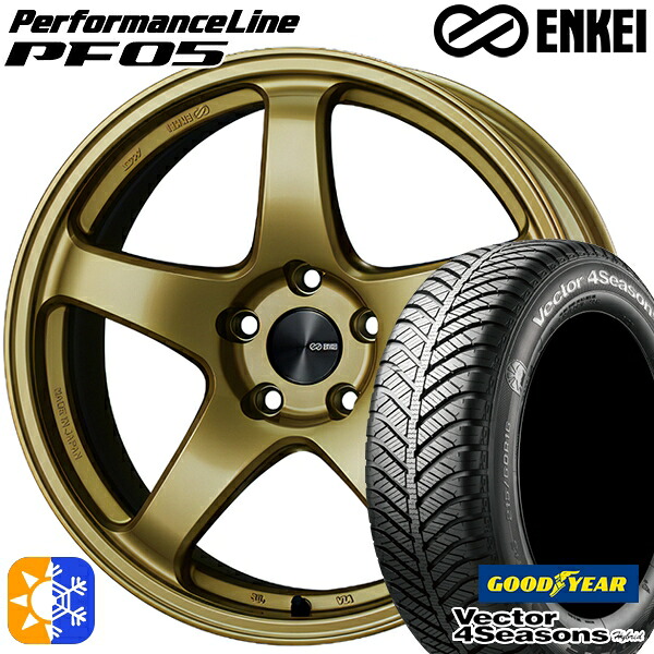 225/45R18 91H グッドイヤー ベクター フォーシーズンズ ENKEI エンケイ パフォーマンスライン PF05 18インチ 7.5J 5H114.3 ゴールド オールシーズンタイヤホイールセット