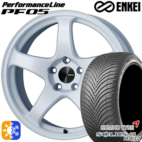 175/60R16 82H クムホ ソルウス 4S HA32 ENKEI エンケイ パフォーマンスライン PF05 ホワイト 16インチ 6.5J 4H100 オールシーズンタイヤホイールセット