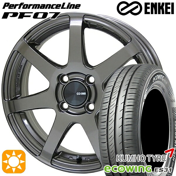 【取付対象】フィット アクア 185/60R15 84H クムホ エコウィング ES31 ENKEI エンケイ パフォーマンスライン PF07 ダークシルバー 15インチ 6.0J 4H100 サマータイヤホイールセット