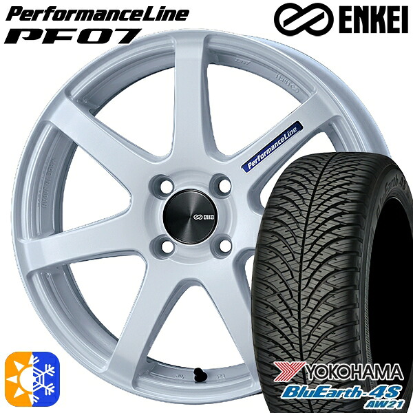 ウェイク 165/55R15 75V ヨコハマ ブルーアース 4S AW21 ENKEI エンケイ パフォーマンスライン PF07 パールホワイト 15インチ 5.0J 4H100 オールシーズンタイヤホイールセット