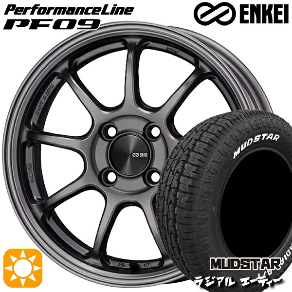 【取付対象】195/65R15 91H マッドスター ラジアル A/T ホワイトレター ENKEI エンケイ パフォーマンスライン PF09 ダークシルバー 15インチ 6.0J 4H100 サマータイヤホイールセット ｜エムオートギャラリー
