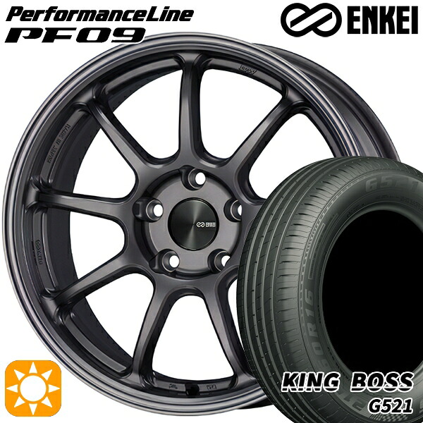 【取付対象】205/60R16 92V キングボス G521 ENKEI エンケイ パフォーマンスライン PF09 ダークシルバー 16インチ 6.5J 5H100 サマータイヤホイールセット |エムオートギャラリー