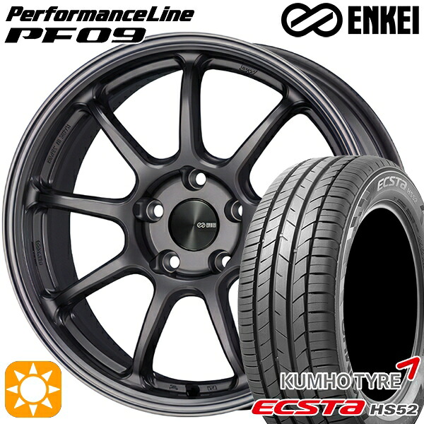 【取付対象】195/55R16 87V クムホ エクスタ HS52 ENKEI エンケイ パフォーマンスライン PF09 ダークシルバー 16インチ 6.5J 5H100 サマータイヤホイールセット |エムオートギャラリー