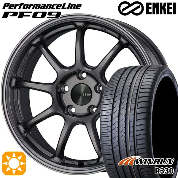 【取付対象】アウトランダー エクストレイル 225/55R18 98V ウィンラン R330 ENKEI エンケイ パフォーマンスライン PF09 ダークシルバー 18インチ 8.0J 5H114.3 サマータイヤホイールセット
