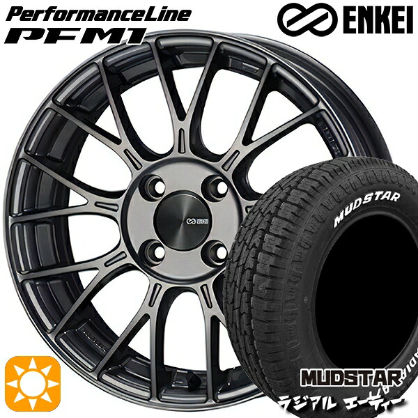 【取付対象】175/65R15 88H XL マッドスター ラジアル A/T ホワイトレター ENKEI エンケイ パフォーマンスライン PFM1 ダークシルバー 15インチ 5.5J 4H100 サマータイヤホイールセット ｜エムオートギャラリー