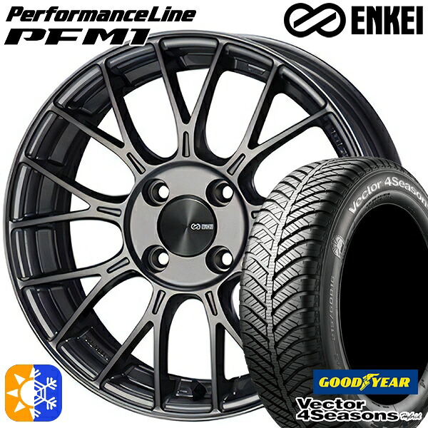 ライズ ロッキー 205/60R16 92H グッドイヤー ベクター フォーシーズンズ ENKEI エンケイ パフォーマンスライン PFM1 16インチ 6.5J 4H100 ダークシルバー オールシーズンタイヤホイールセット ｜エムオートギャラリー
