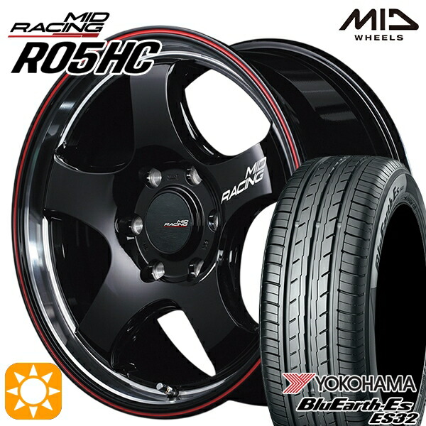 【取付対象】215/60R17 96H ヨコハマ ブルーアース ES32 MID RMPレーシング R05HC BKリムヴァーティカルP/レッドライン 17インチ 6.5J 6H139.7 サマータイヤホイールセット