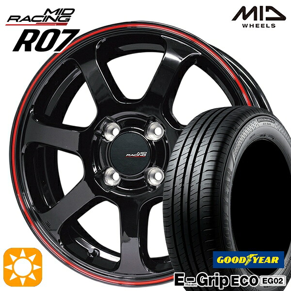 【取付対象】アクア ヤリス 195/50R16 84V グッドイヤー エフィシェントグリップ EG02 MID RMPレーシング R07 ブラック/リムレッドライン 16インチ 6.0J 4H100 サマータイヤホイールセット |エムオートギャラリー