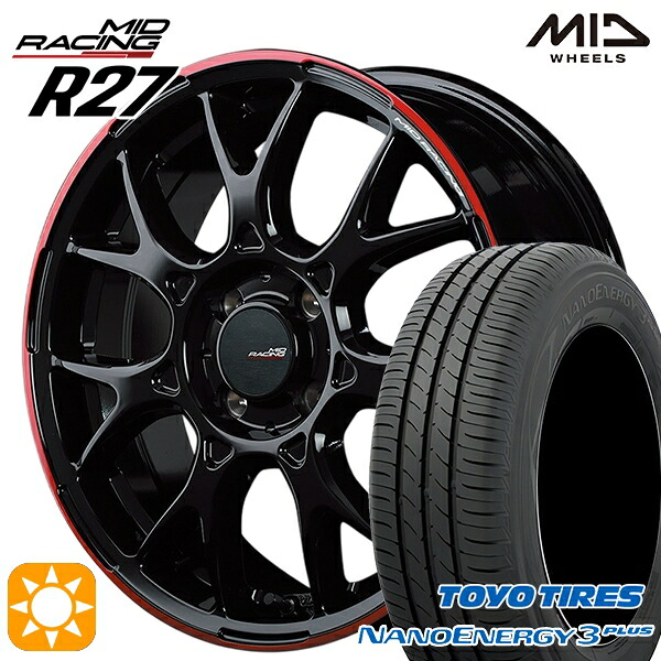 【取付対象】195/45R16 80W トーヨー ナノエナジー3プラス MID RMPレーシング R27 ブラック/リムレッドライン 16インチ 6.0J 4H100 サマータイヤホイールセット 90,860円