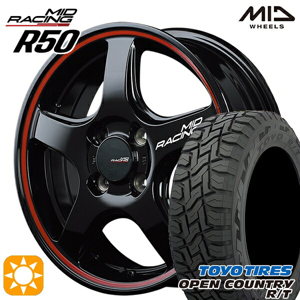 【取付対象】アクア クロスビー 175/60R16 82Q トーヨー オープンカントリー R/T MID RMPレーシング R50 ブラック/リムレッドライン 16インチ 6.0J 4H100 サマータイヤホイールセット