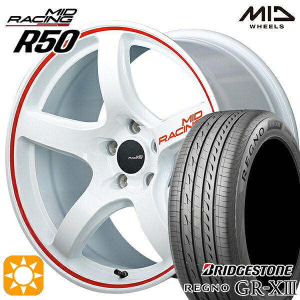 【取付対象】フォレスターSK9/SKE エクストレイル 225/55R17 97W ブリヂストン レグノ GR-X3 MID RMPレーシング R50 ホワイト/リムレッドライン 17インチ 7.0J 5H114.3 サマータイヤホイールセット |エムオートギャラリー