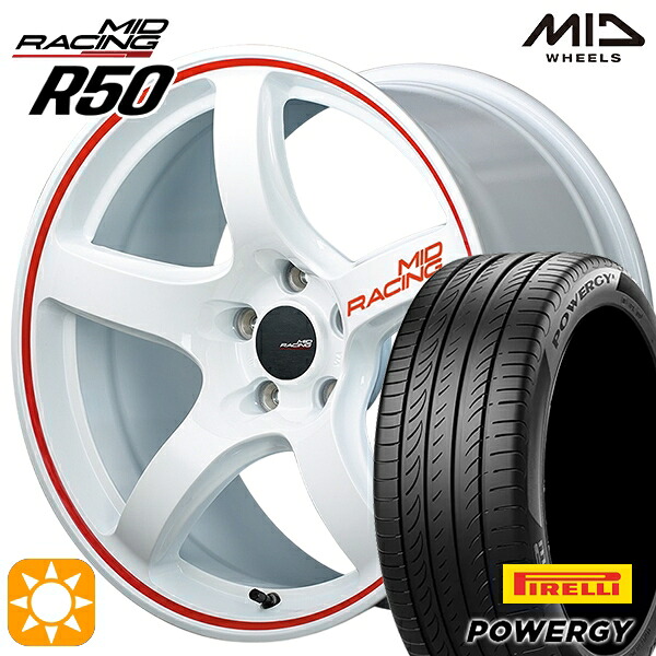 【取付対象】アイシス ノア 215/45R17 91W XL ピレリ パワジー MID RMPレーシング R50 ホワイト/リムレッドライン 17インチ 7.0J 5H114.3 サマータイヤホイールセット |エムオートギャラリー