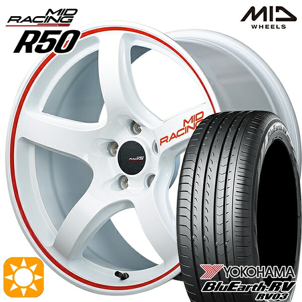 【取付対象】C-HR カローラクロス 215/60R17 96H ヨコハマ ブルーアース RV03 MID RMPレーシング R50 ホワイト/リムレッドライン 17インチ 7.0J 5H114.3 サマータイヤホイールセット ｜エムオートギャラリー