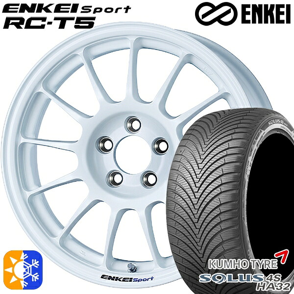 エルグランド クロスロード 215/65R16 102V XL クムホ ソルウス 4S HA32 ENKEI エンケイスポーツ RC-T5 ホワイト 16インチ 6.5J 5H114.3 オールシーズンタイヤホイールセット |エムオートギャラリー