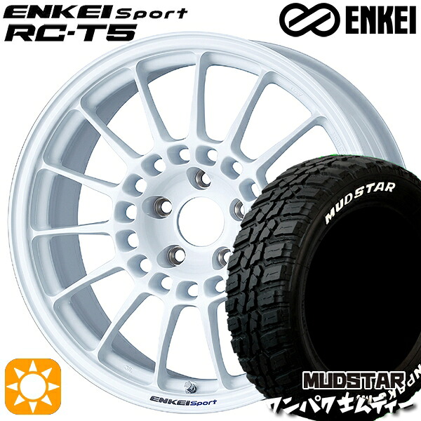 【取付対象】アウトランダー デリカD5 225/55R18 98T WL マッドスター ワンパク M/T ホワイトレター ENKEI エンケイスポーツ RC-T5 ホワイト 18インチ 8.0J 5H114.3 サマータイヤホイールセット