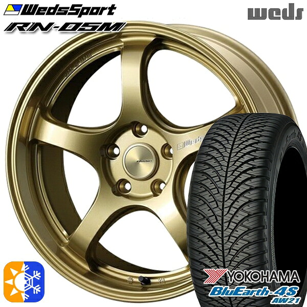 アウトランダー デリカD5 225/55R18 98V ヨコハマ ブルーアース 4S AW21 Weds ウェッズスポーツ RN05M ゴールド 18インチ 7.5J 5H114.3 オールシーズンタイヤホイールセット ｜エムオートギャラリー