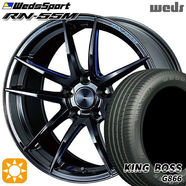 【取付対象】225/45R18 95W XL キングボス G866 Weds ウェッズスポーツ RN55M ブラックブルーマシニング 18インチ 7.5J 5H114.3 サマータイヤホイールセット |エムオートギャラリー