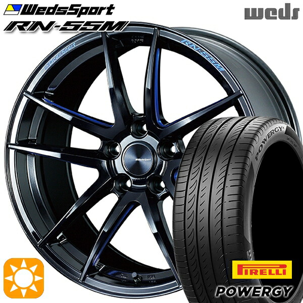 【取付対象】245/40R19 98W XL ピレリ パワジー Weds ウェッズスポーツ RN55M ブラックブルーマシニング 19インチ 8.0J 5H114.3 サマータイヤホイールセット