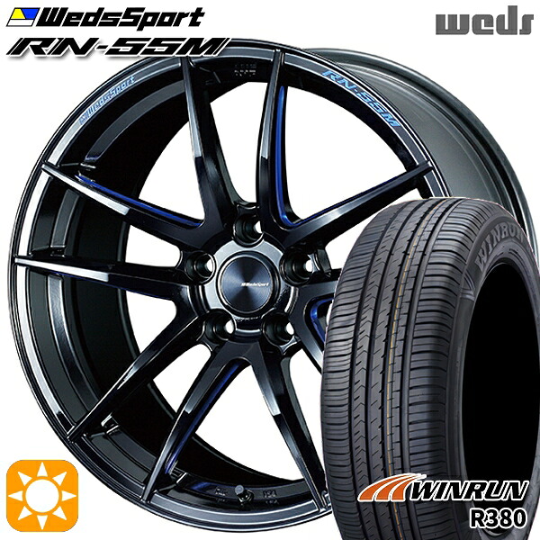 【取付対象】マツダ6 エクストレイル 225/60R18 104V XL ウィンラン R380 Weds ウェッズスポーツ RN55M ブラックブルーマシニング 18インチ 8.0J 5H114.3 サマータイヤホイールセット