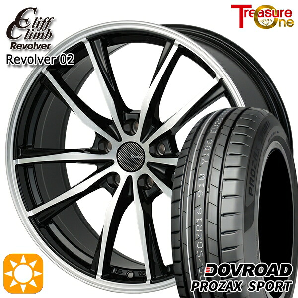 【取付対象】225/55R18 102W XL DOVROAD プロザックススポーツ トレジャーワン クリフクライム リボルバー02 ブラックポリッシュ 18インチ 7.0J 5H114.3 サマータイヤホイールセット |エムオートギャラリー