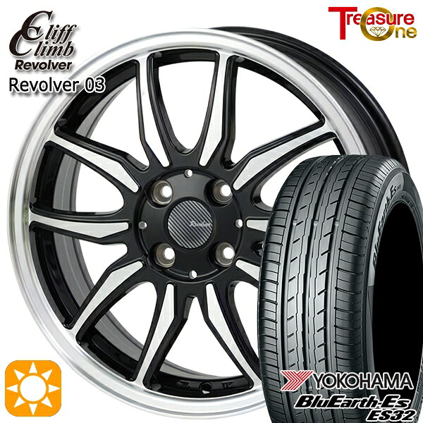 【取付対象】アクア クロスビー 185/55R16 83V ヨコハマ ブルーアース ES32 トレジャーワン クリフクライム リボルバー03 ブラックポリッシュ 16インチ 6.0J 4H100 サマータイヤホイールセット |エムオートギャラリー