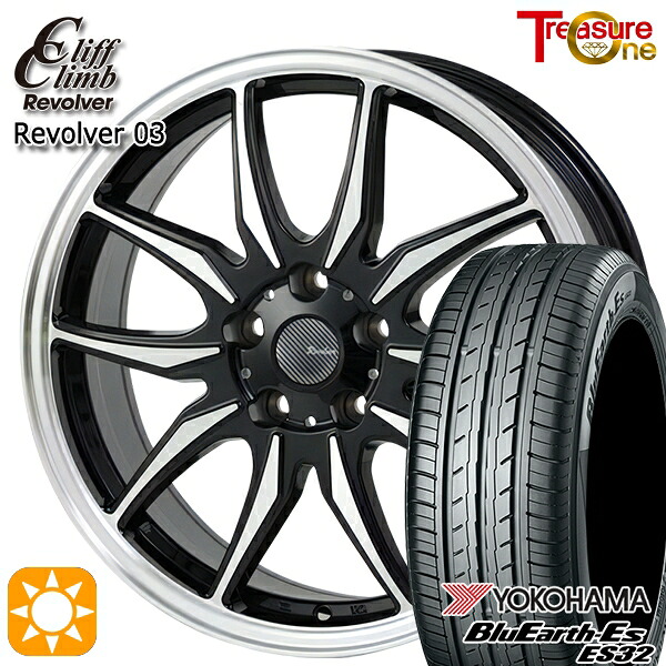 【取付対象】ジェイド アクセラ 225/40R18 92W XL ヨコハマ ブルーアース ES32 トレジャーワン クリフクライム リボルバー03 ブラックポリッシュ 18インチ 7.0J 5H114.3 サマータイヤホイールセット ｜エムオートギャラリー 81,345円