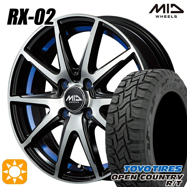 【取付対象】軽トラ 145/80R12 80/78N LT トーヨー オープンカントリー R/T MID シュナイダー RX02 ブラックポリッシュ/アンダーカットブルー 12インチ 3.5J 4H100 サマータイヤホイールセット