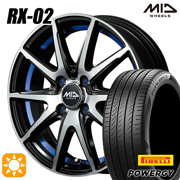 【取付対象】ライズ ロッキー 205/60R16 92H ピレリ パワジー MID シュナイダー RX02 ブラックポリッシュ/アンダーカットブルー 16インチ 6.0J 4H100 サマータイヤホイールセット