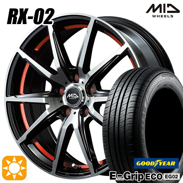 【取付対象】エスクァイア セレナ 195/65R15 91H グッドイヤー エフィシェントグリップ EG02 MID シュナイダー RX02 RX810 BP/アンダーカットレッド 15インチ 6.0J 5H114.3 サマータイヤホイールセット