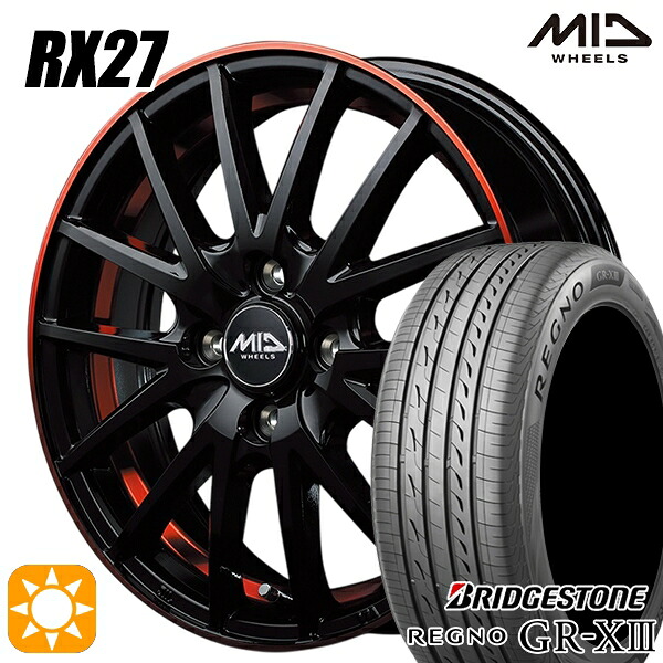 【取付対象】155/65R14 75H ブリヂストン レグノ GR-X3 MID シュナイダー RX27 ブラック/リム&アンダーカットポリッシュ+レッドクリア 14インチ 4.5J 4H100 サマータイヤホイールセット |エムオートギャラリー