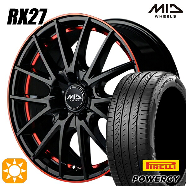 【取付対象】205/50R17 93W XL ピレリ パワジー MID シュナイダー RX27 ブラック/リム＆アンダーカットポリッシュ＋レッドクリア 17インチ 7.0J 5H114.3 サマータイヤホイールセット