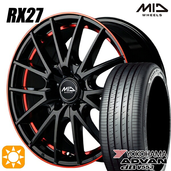 【取付対象】カムリ ヴェゼル 215/55R17 94W ヨコハマ アドバンデシベル V553 MID シュナイダー RX27 ブラック/リム&アンダーカットポリッシュ+レッドクリア 17インチ 7.0J 5H114.3 サマータイヤホイールセット |エムオートギャラリー