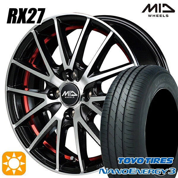 【取付対象】エブリィワゴン 165/60R14 75H トーヨー ナノエナジー3 MID シュナイダー RX27 BMP/アンダーカットレッドクリア 14インチ 4.5J 4H100 サマータイヤホイールセット