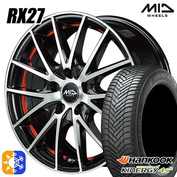 ヴェゼル オデッセイ 215/60R16 99V XL ハンコック KInERGy 4s 2 (H750) MID シュナイダー RX27 ブラックメタリックポリッシュ+アンダーカットレッドクリアー 16インチ 6.5J 5H114.3 オールシーズンタイヤホイールセット |エムオートギャラリー