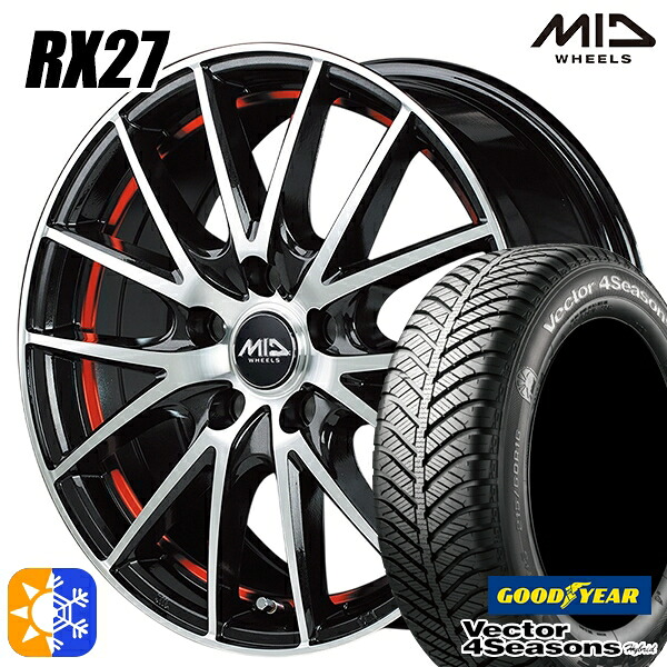 フォレスター 215/60R17 96H グッドイヤー ベクター フォーシーズンズ MID シュナイダー RX27 17インチ 7.0J 5H100 ブラックメタリックポリッシュ＋アンダーカットレッドクリアー オールシーズンタイヤホイールセット