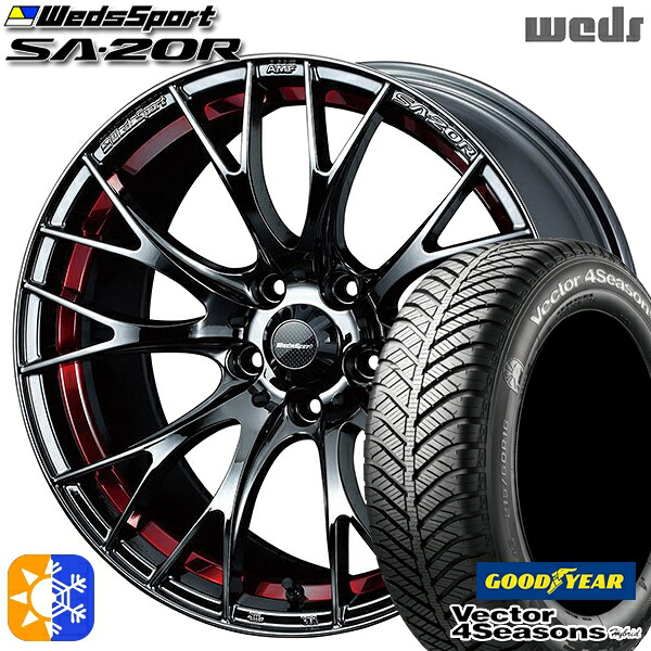 225/45R18 91H グッドイヤー ベクター フォーシーズンズ Weds ウェッズスポーツ SA20R 18インチ 7.5J 5H114.3 RLC(レッドライトクローム) オールシーズンタイヤホイールセット