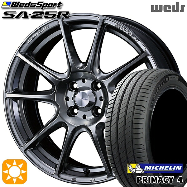 【取付対象】フィット アクア 185/60R15 88H XL ミシュラン プライマシー4 Weds ウェッズスポーツ SA25R PSB (プラチナシルバーブラック) 15インチ 6.0J 4H100 サマータイヤホイールセット ｜エムオートギャラリー