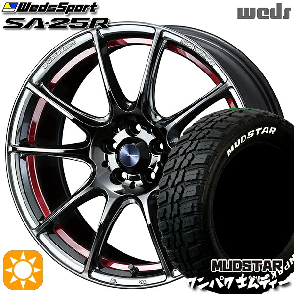 【取付対象】アウトランダー デリカD5 225/55R18 98T WL マッドスター ワンパク M/T ホワイトレター Weds ウェッズスポーツ SA25R RLC (レッドライトクローム) 18インチ 8.0J 5H114.3 サマータイヤホイールセット