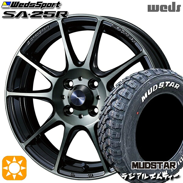 【取付対象】195/65R15 91T マッドスター ラジアル M/T ホワイトレター Weds ウェッズスポーツ SA25R WBC (ウォースブラッククリアー) 15インチ 6.0J 4H100 サマータイヤホイールセット