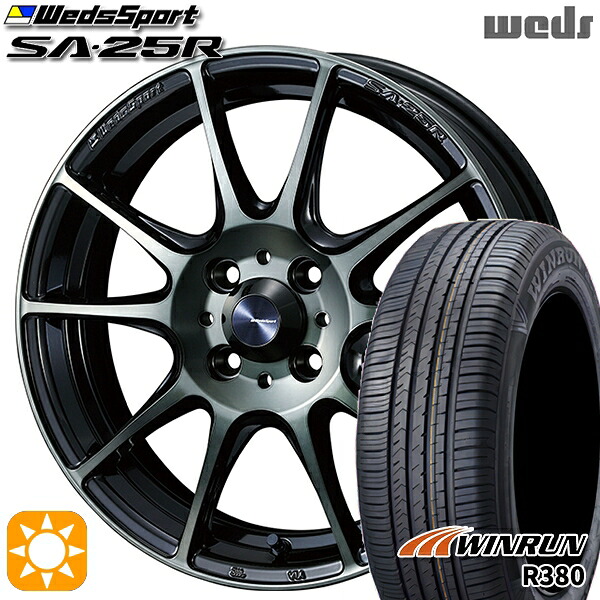【取付対象】フィット アクア 185/60R15 84H ウィンラン R380 Weds ウェッズスポーツ SA25R WBC (ウォースブラッククリアー) 15インチ 6.0J 4H100 サマータイヤホイールセット