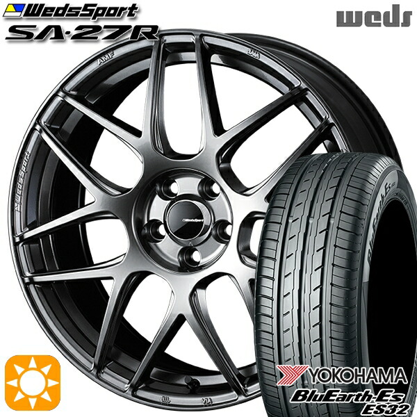 【取付対象】195/55R16 87V ヨコハマ ブルーアース ES32 Weds ウェッズスポーツ SA27R PSB（プラチナシルバーブラック） 16インチ 6.5J 4H100 サマータイヤホイールセット