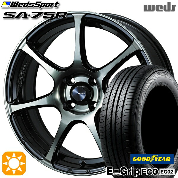 【取付対象】アクア デミオ ノート 195/55R16 87V グッドイヤー エフィシェントグリップ EG02 Weds ウェッズスポーツ SA75R WBC (ウォースブラッククリアー) 16インチ 6.5J 4H100 サマータイヤホイールセット |エムオートギャラリー
