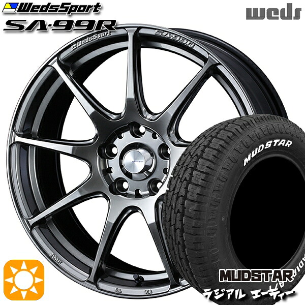 【取付対象】フィット アクア 175/65R15 88H XL マッドスター ラジアル A/T ホワイトレター Weds ウェッズスポーツ SA99R PSB (プラチナシルバーブラック) 15インチ 6.0J 4H100 サマータイヤホイールセット |エムオートギャラリー