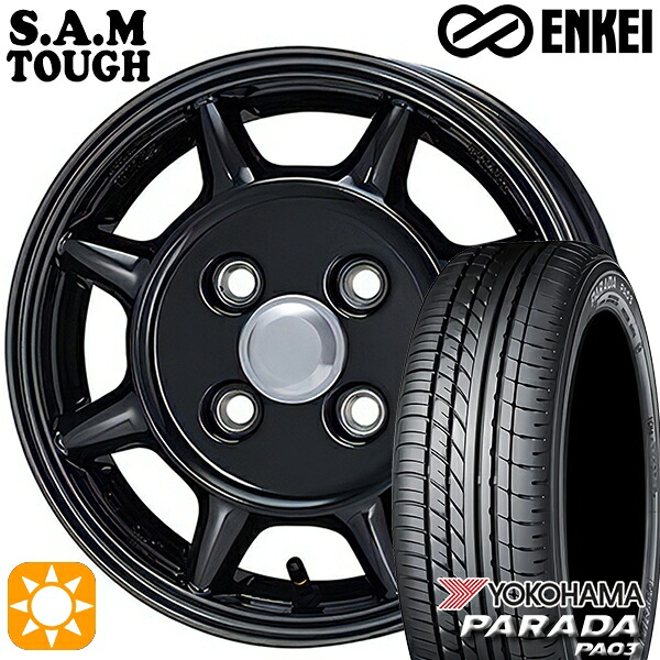 【取付対象】軽トラ 165/55R14C 95/93N ヨコハマ パラダ PA03 ENKEI S.A.M タフ ブラック 14インチ 4.5J 4H100 サマータイヤホイールセット