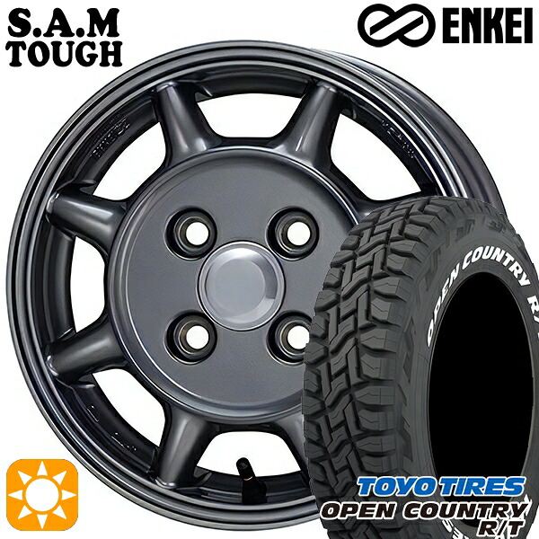 【取付対象】N-BOX 155/65R14 75Q ホワイトレター トーヨー オープンカントリー R/T ENKEI S.A.M タフ ガンメタリック 14インチ 5.0J 4H100 サマータイヤホイールセット