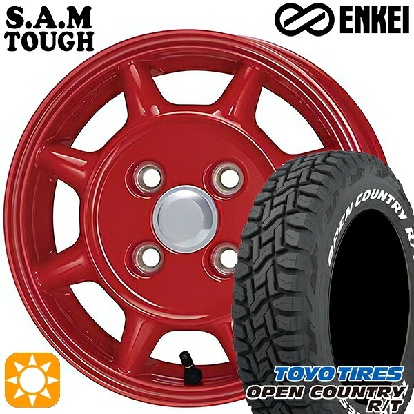【取付対象】N-BOX 155/65R14 75Q ホワイトレター トーヨー オープンカントリー R/T ENKEI S.A.M タフ レッド 14インチ 5.0J 4H100 サマータイヤホイールセット