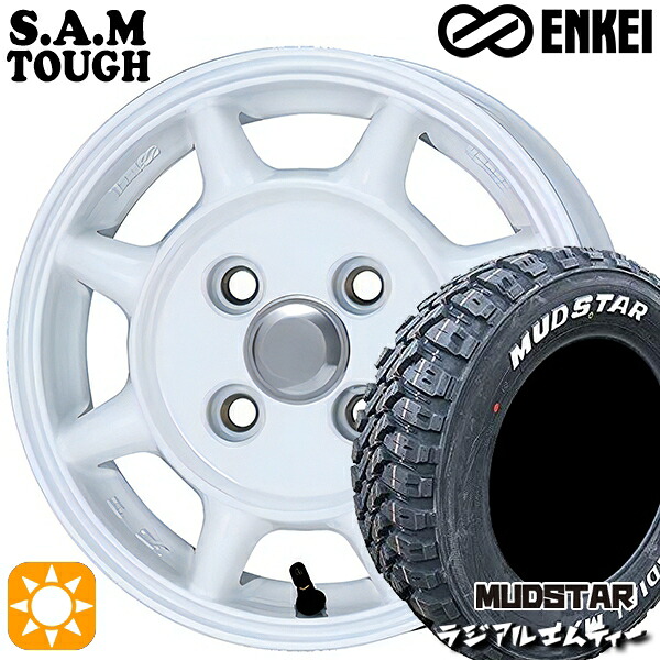 【取付対象】軽トラ 145/80R12 80/78N マッドスター ラジアル M/T ホワイトレター ENKEI S.A.M タフ ホワイト 12インチ 4.0J 4H100 サマータイヤホイールセット |エムオートギャラリー